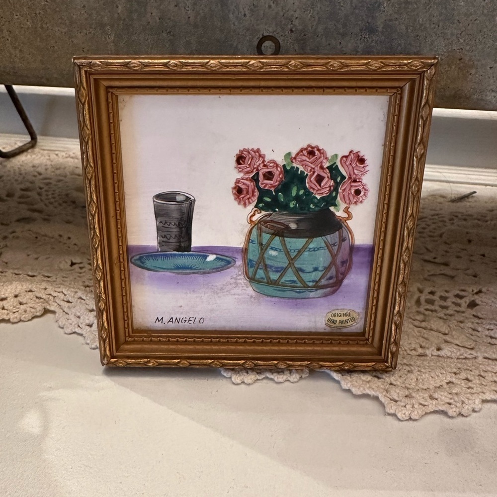 Gold and Pink Floral Painting Art
